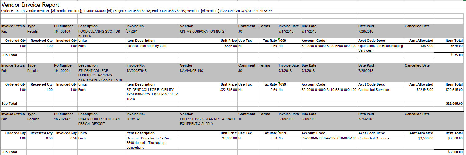 AP Vendor Invoice Report