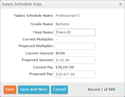 salary schedule edit hr steps opens popup step click